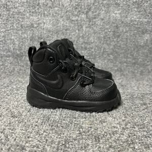 Nike Manoa HF0749-001 Kid's US 5 Boot Black Leather Round Toe Lace Up Ankle Boot